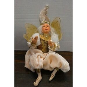 Vintage Winward Winter Fairy Pixie Gold White Pearl Wings